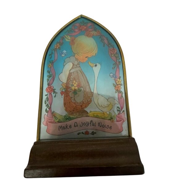 Vintage Precious Moments Noise Arch Plaque 6 1/2" Make A Joyful Girl Goose Wood - Picture 2 of 8